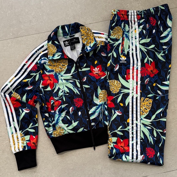 adidas Other - adidas Floral Navy Blue Red Track Jacket and Pants Set